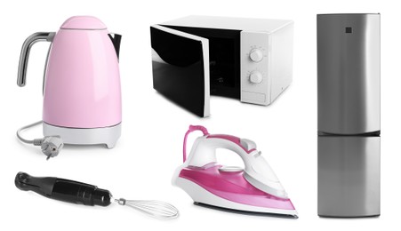 Image of Different household appliances isolated on white, set