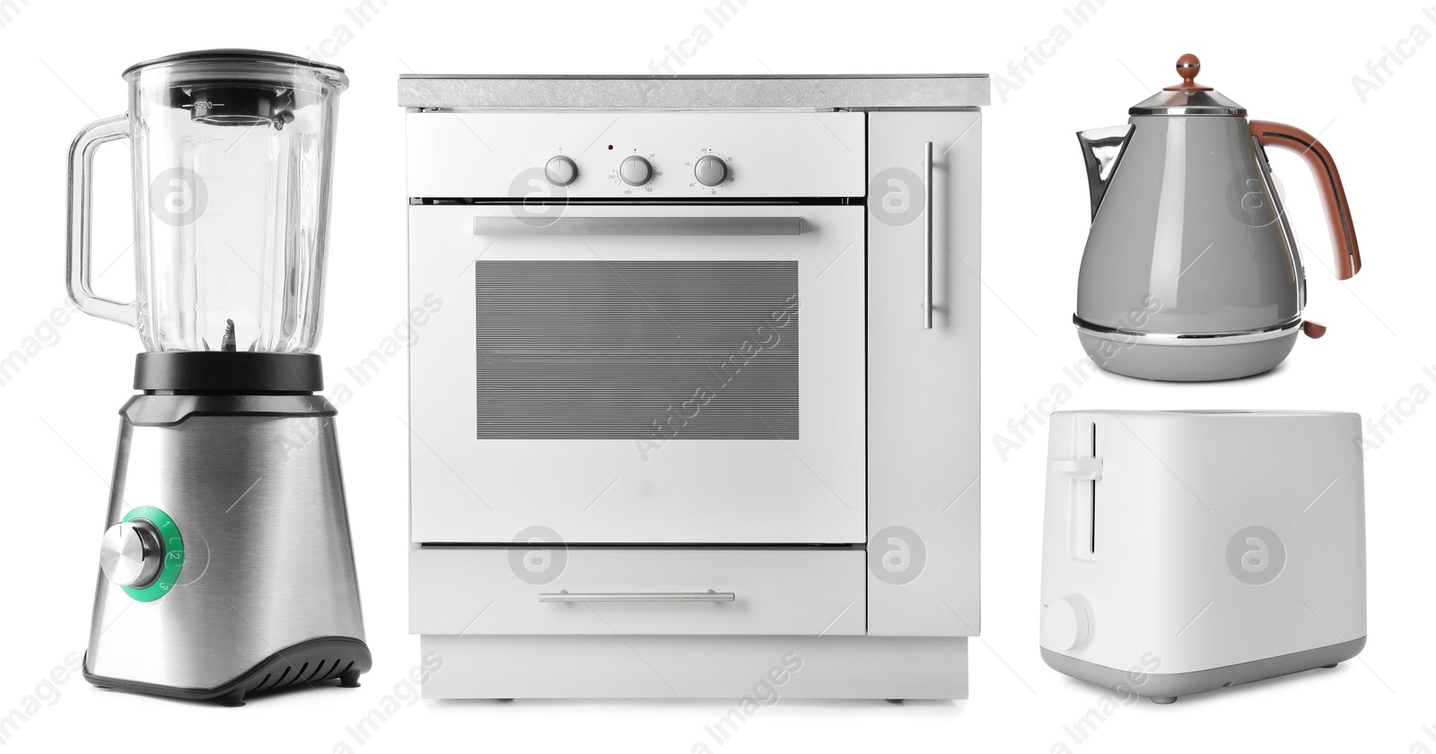 Image of Different household appliances isolated on white, set