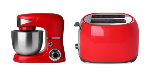 Image of Stand mixer and toaster isolated on white. Household appliances