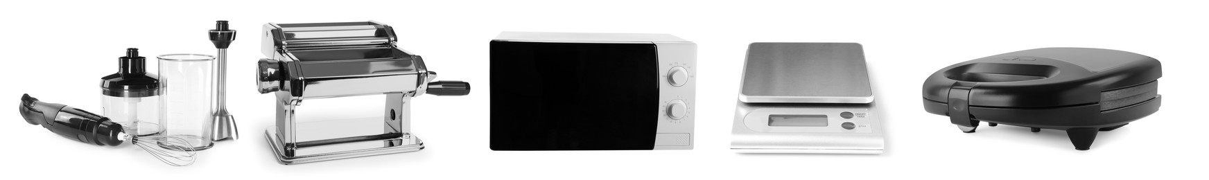 Image of Different household appliances isolated on white, set