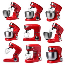 Image of Red stand mixer isolated on white, collage