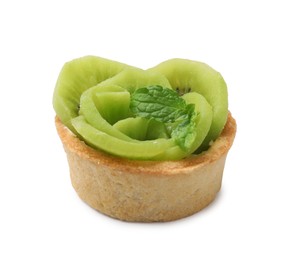 Photo of Tartlet with kiwi and mint isolated on white. Delicious dessert