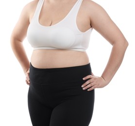 Photo of Weight loss. Plus size woman on white background, closeup
