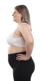 Photo of Weight loss. Plus size woman on white background