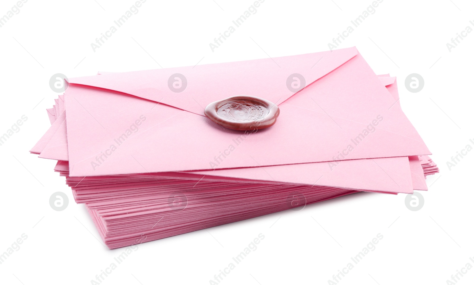 Stack of love letters with seal isolated on white Photo of Stack of love letters with seal isolated on white