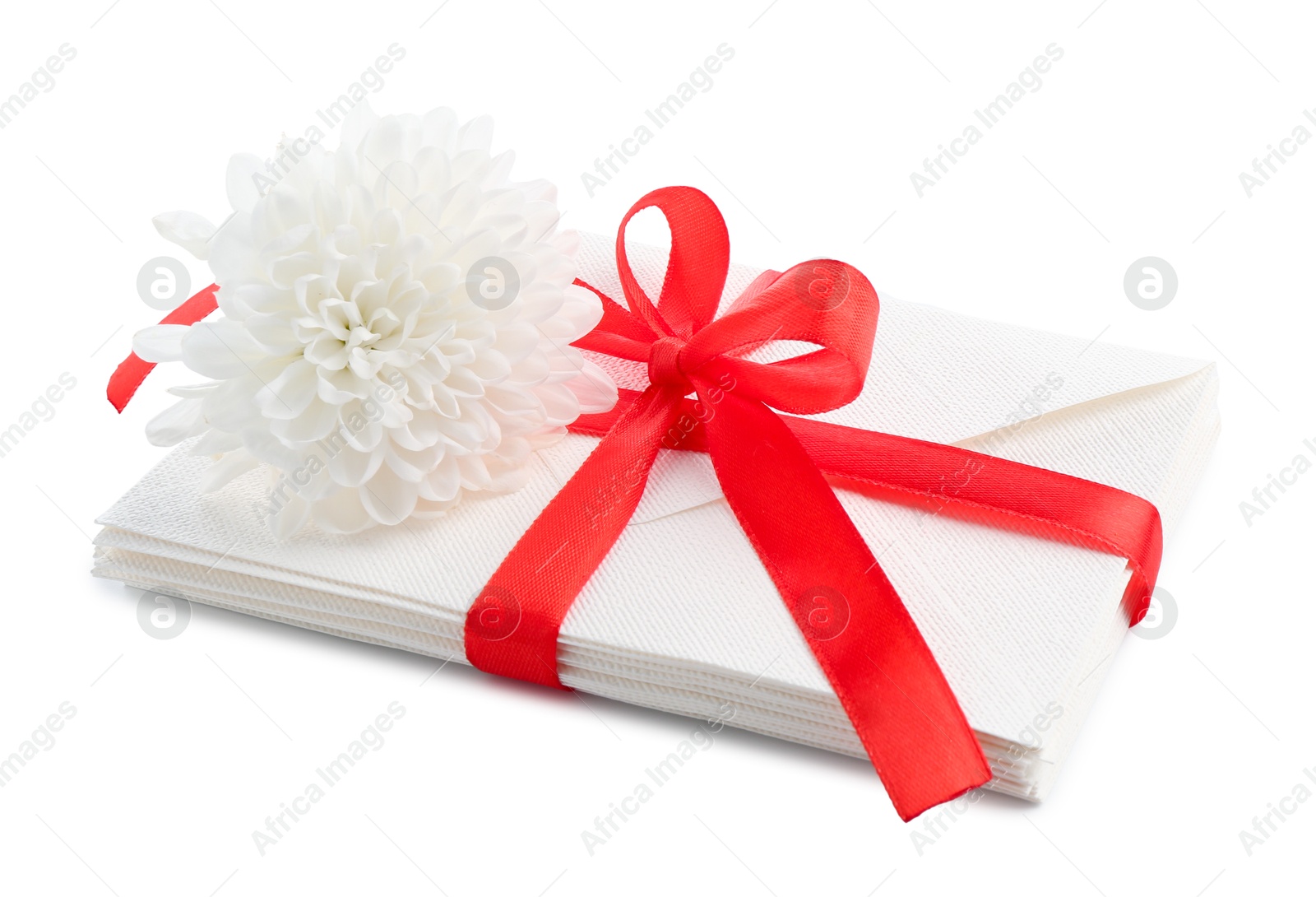 Stack of love letters and flower isolated on white Photo of Stack of love letters and flower isolated on white