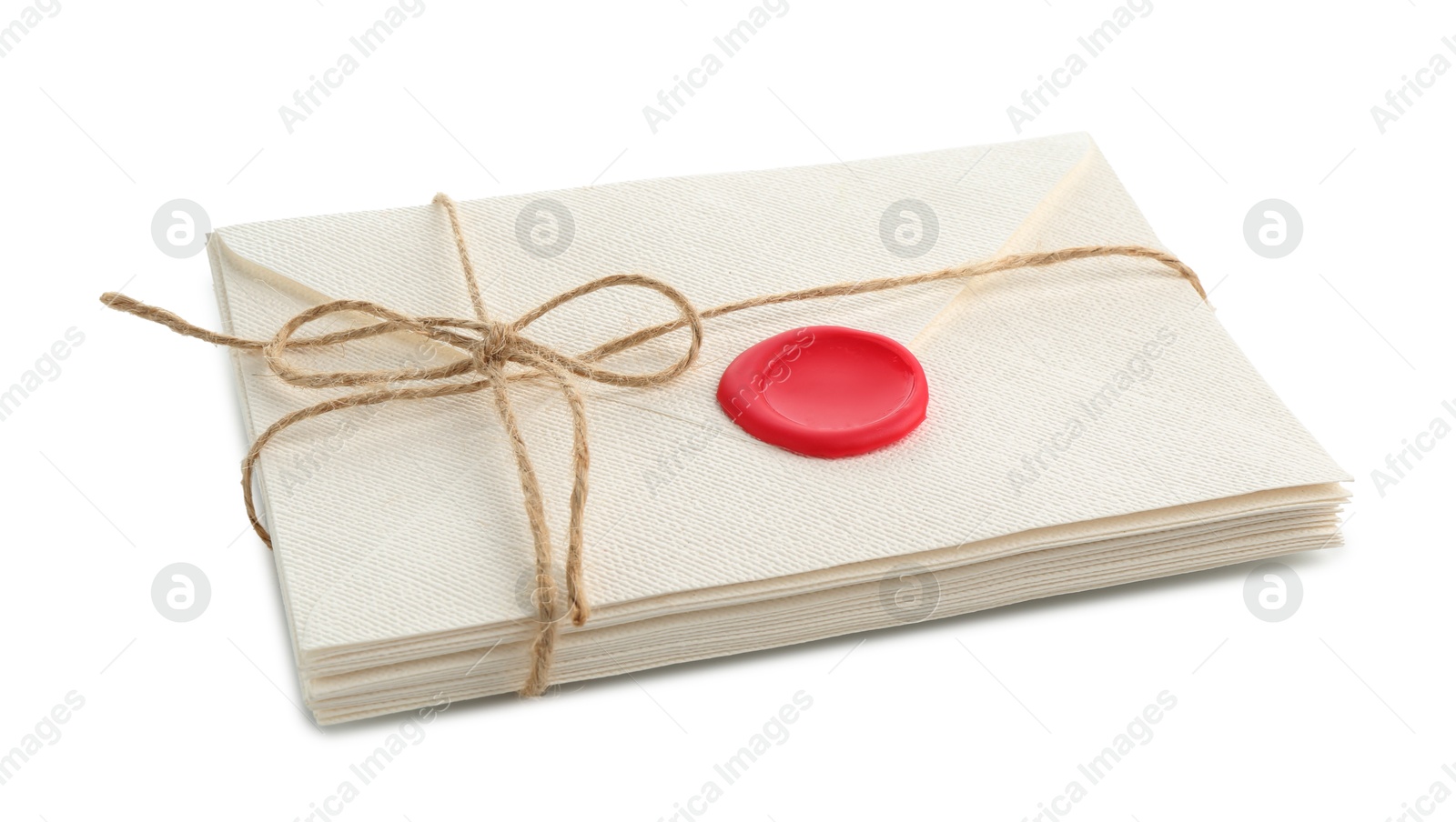 Stack of love letters with seal isolated on white Photo of Stack of love letters with seal isolated on white