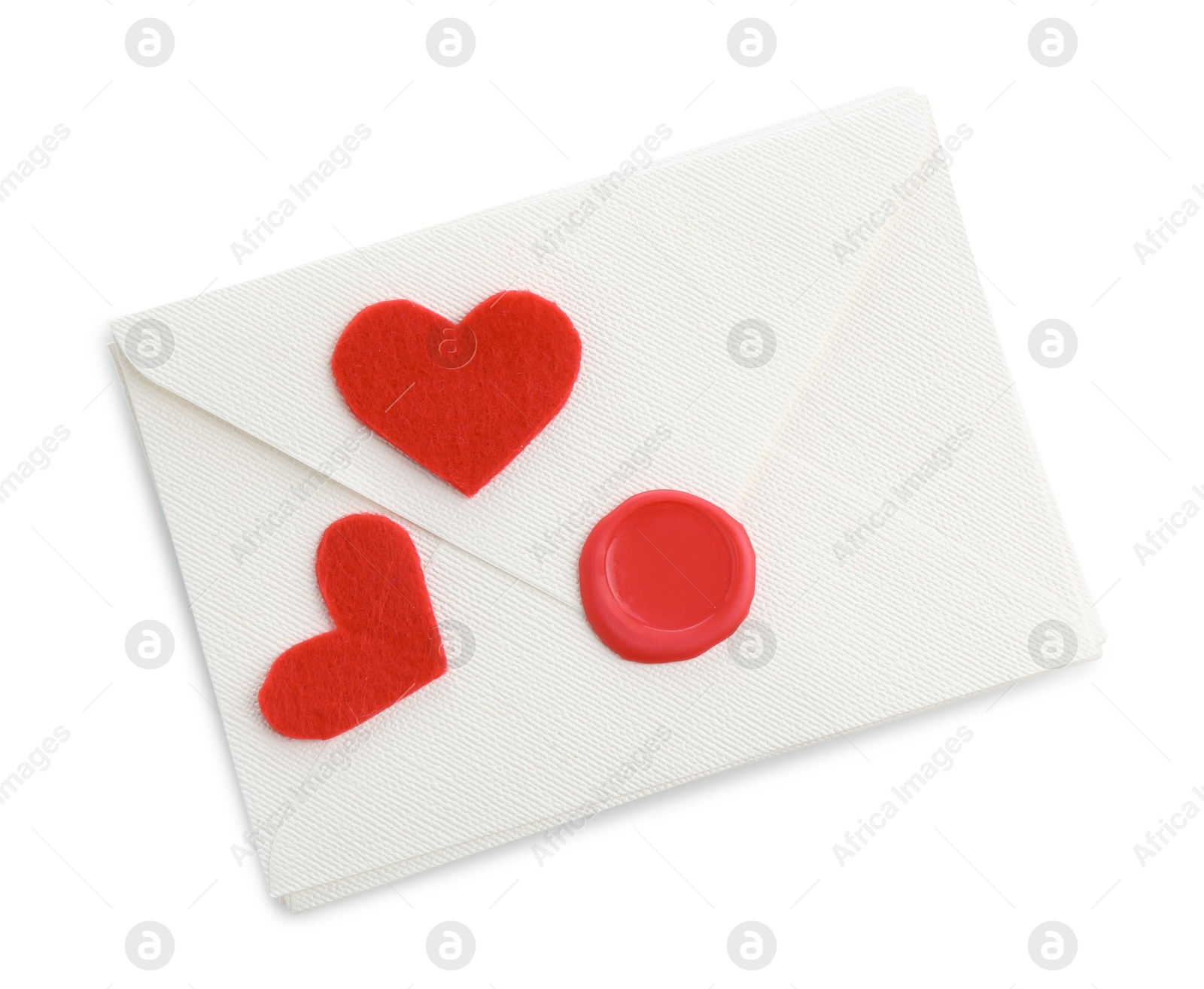 Stack of love letters and paper hearts isolated on white, top view Photo of Stack of love letters and paper hearts isolated on white, top view