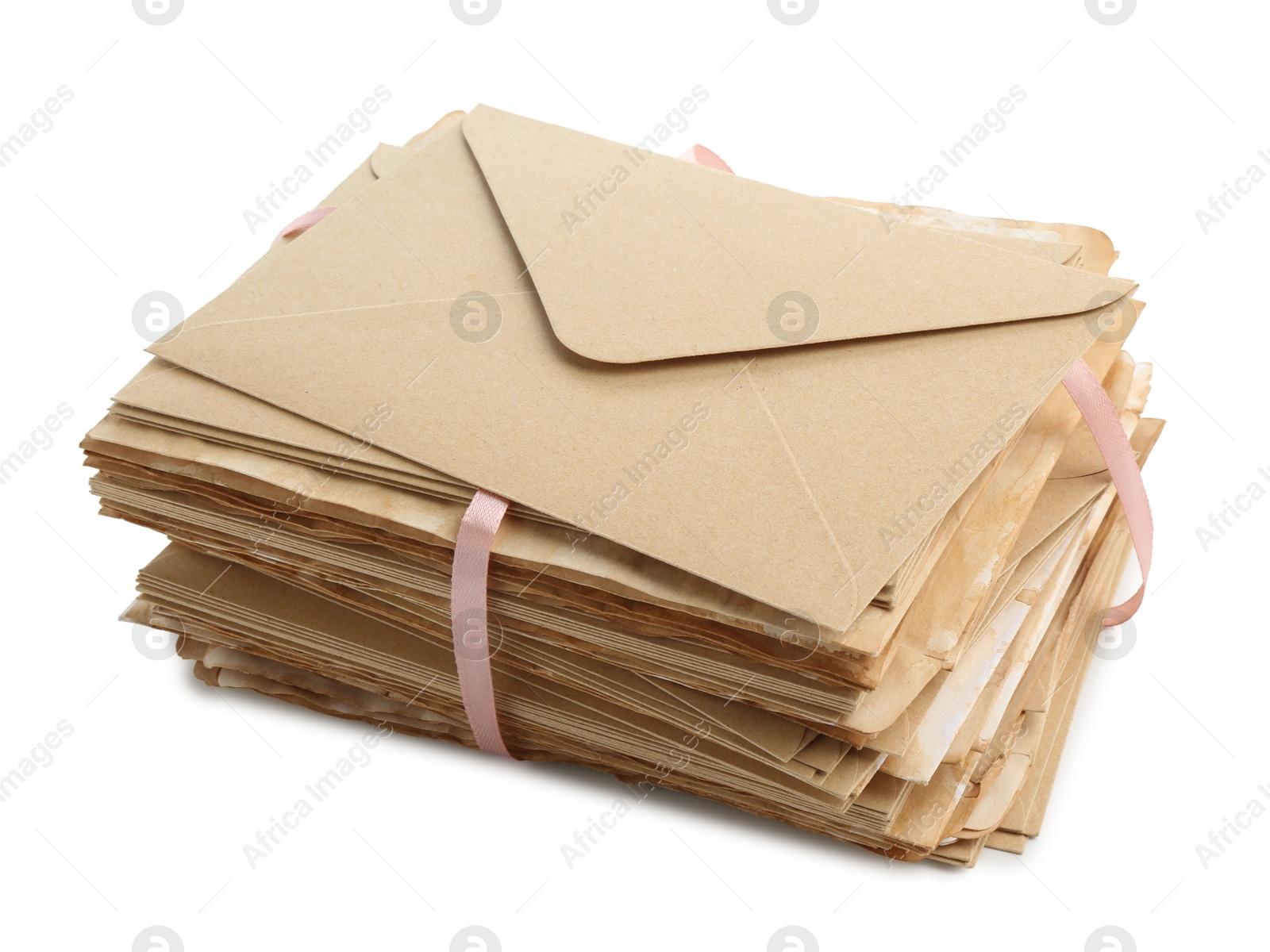 Stack of love letters in envelopes isolated on white Photo of Stack of love letters in envelopes isolated on white