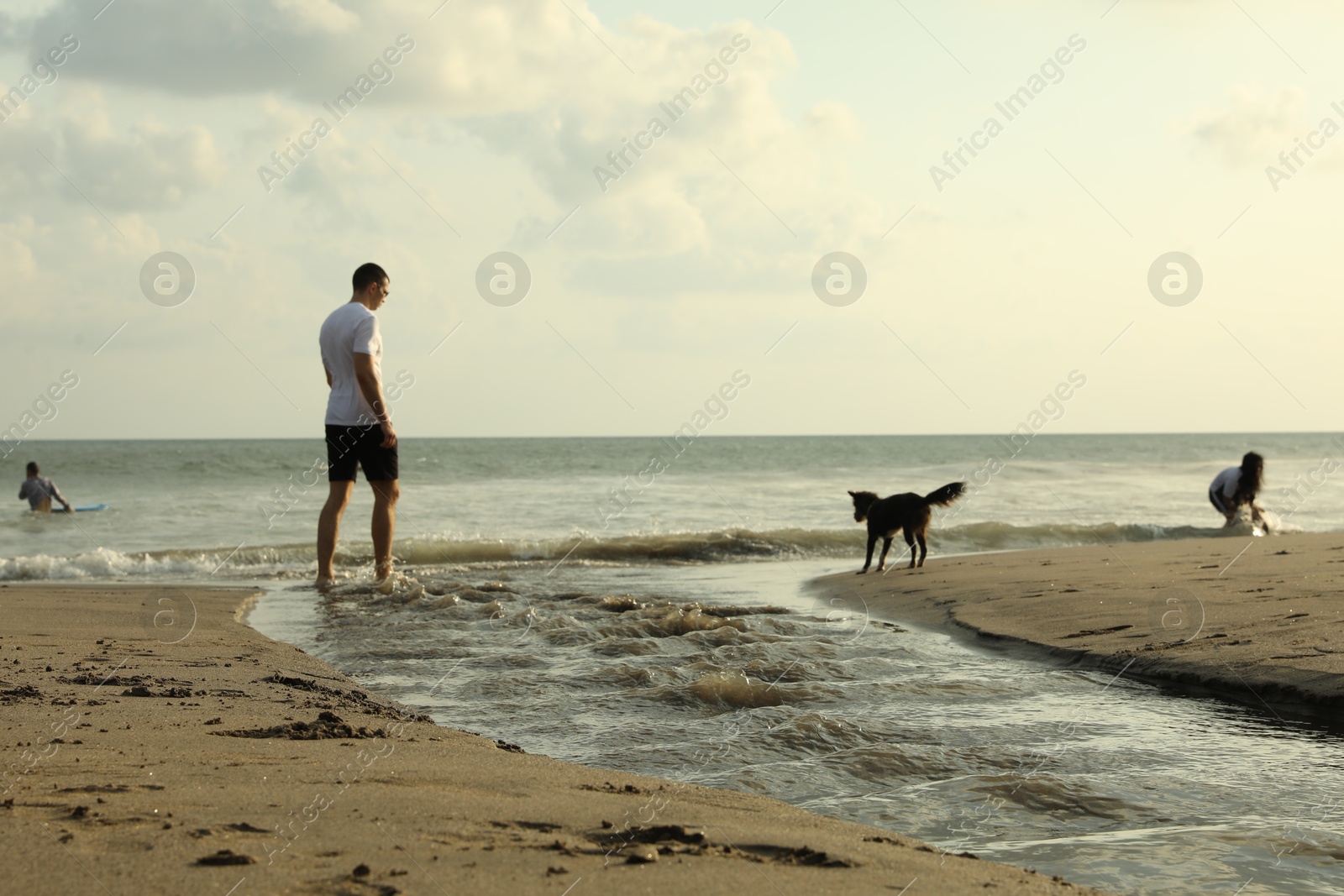 Bali, Indonesia - May 20, 2025: People and dog spending time on beach Photo of Bali, Indonesia - May 20, 2025: People and dog spending time on beach