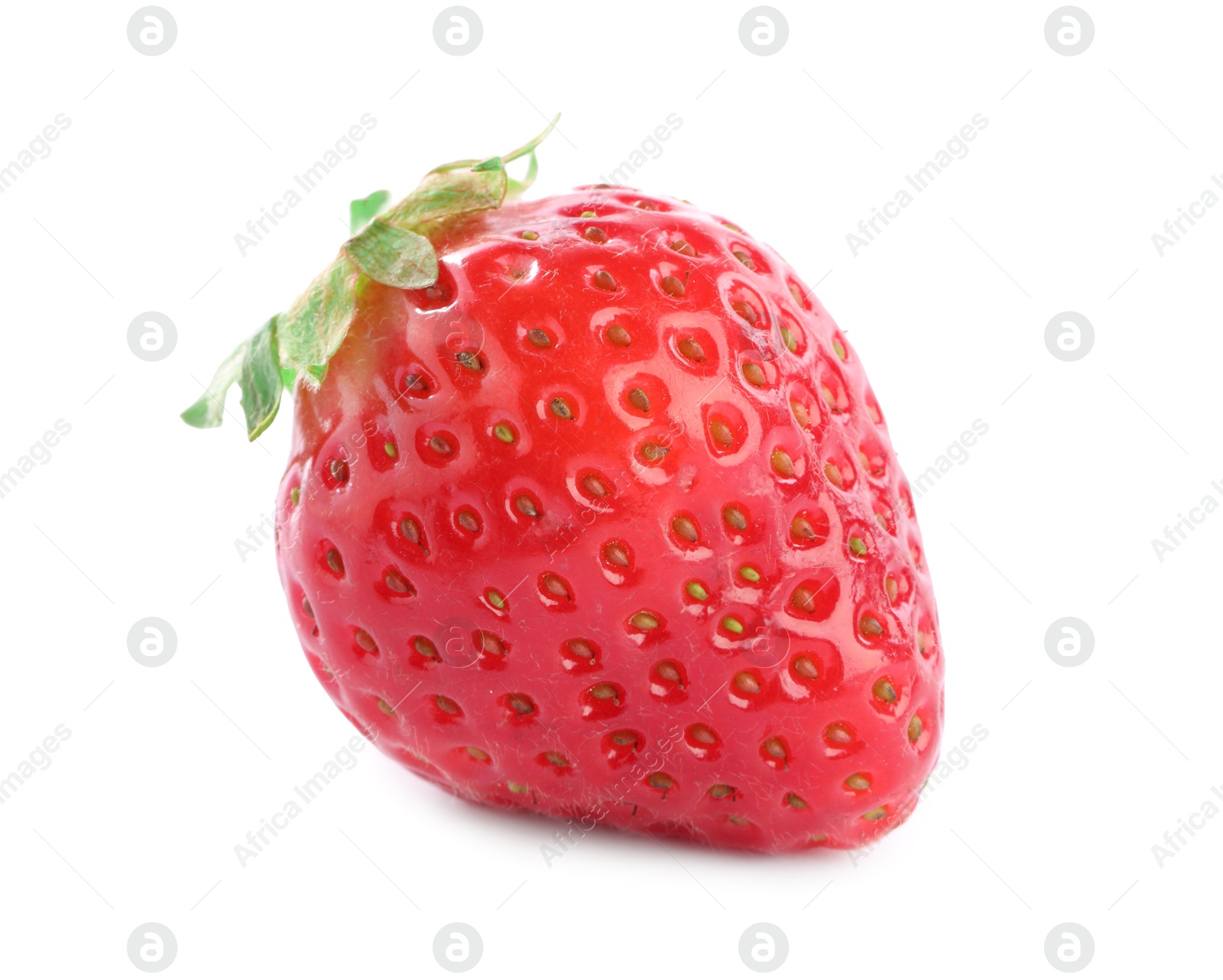 Photo of One whole ripe strawberry isolated on white