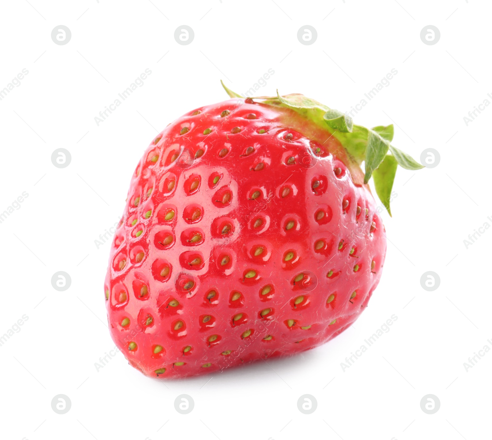 Photo of One whole ripe strawberry isolated on white