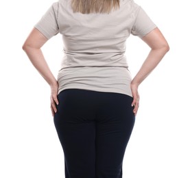 Photo of Weight loss. Plus size woman on white background, closeup