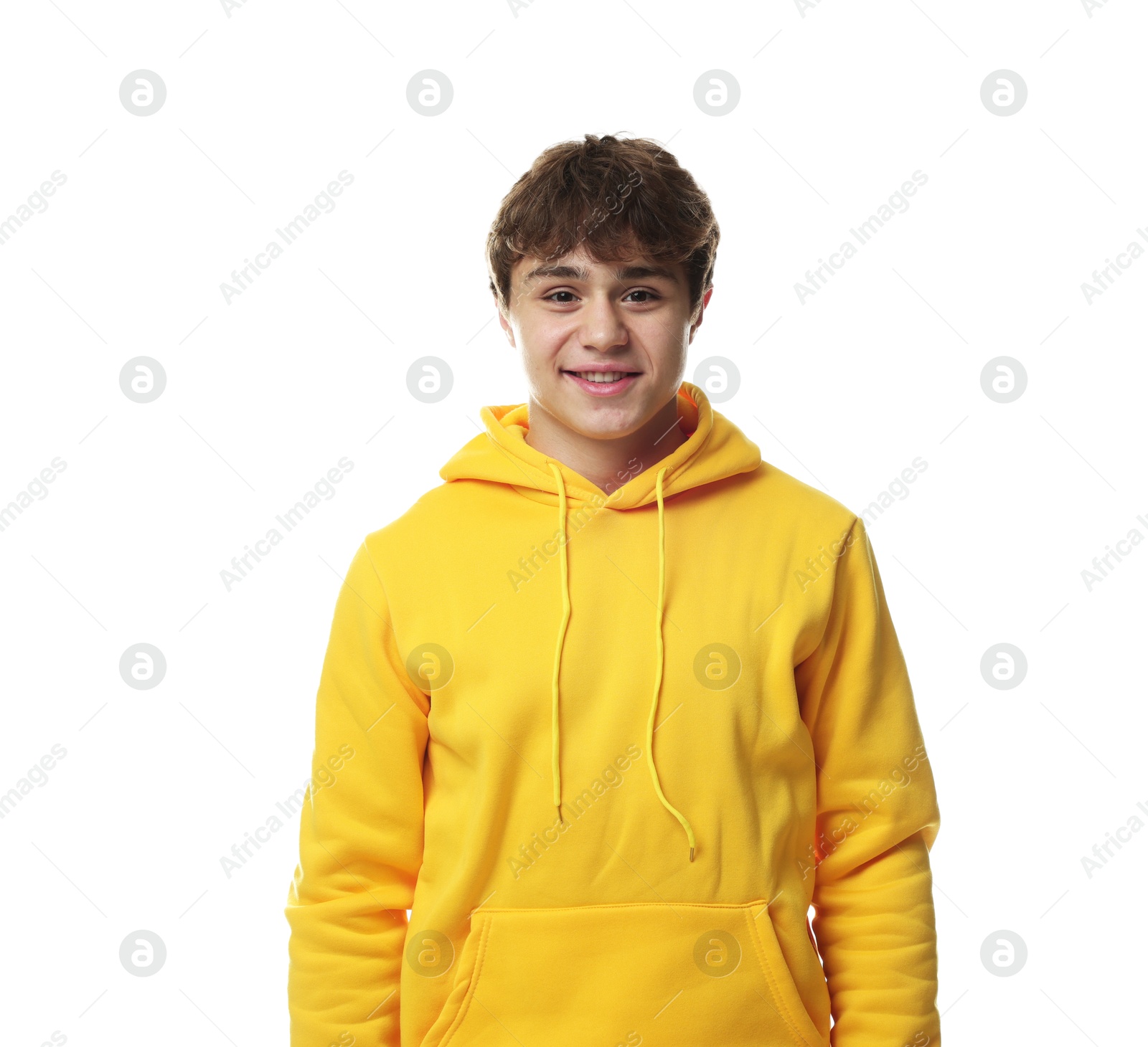 Portrait of teenage boy on white background Photo of Portrait of teenage boy on white background