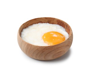 Photo of Half-boiled egg in bowl isolated on white
