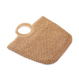 Photo of Stylish brown beach bag isolated on white