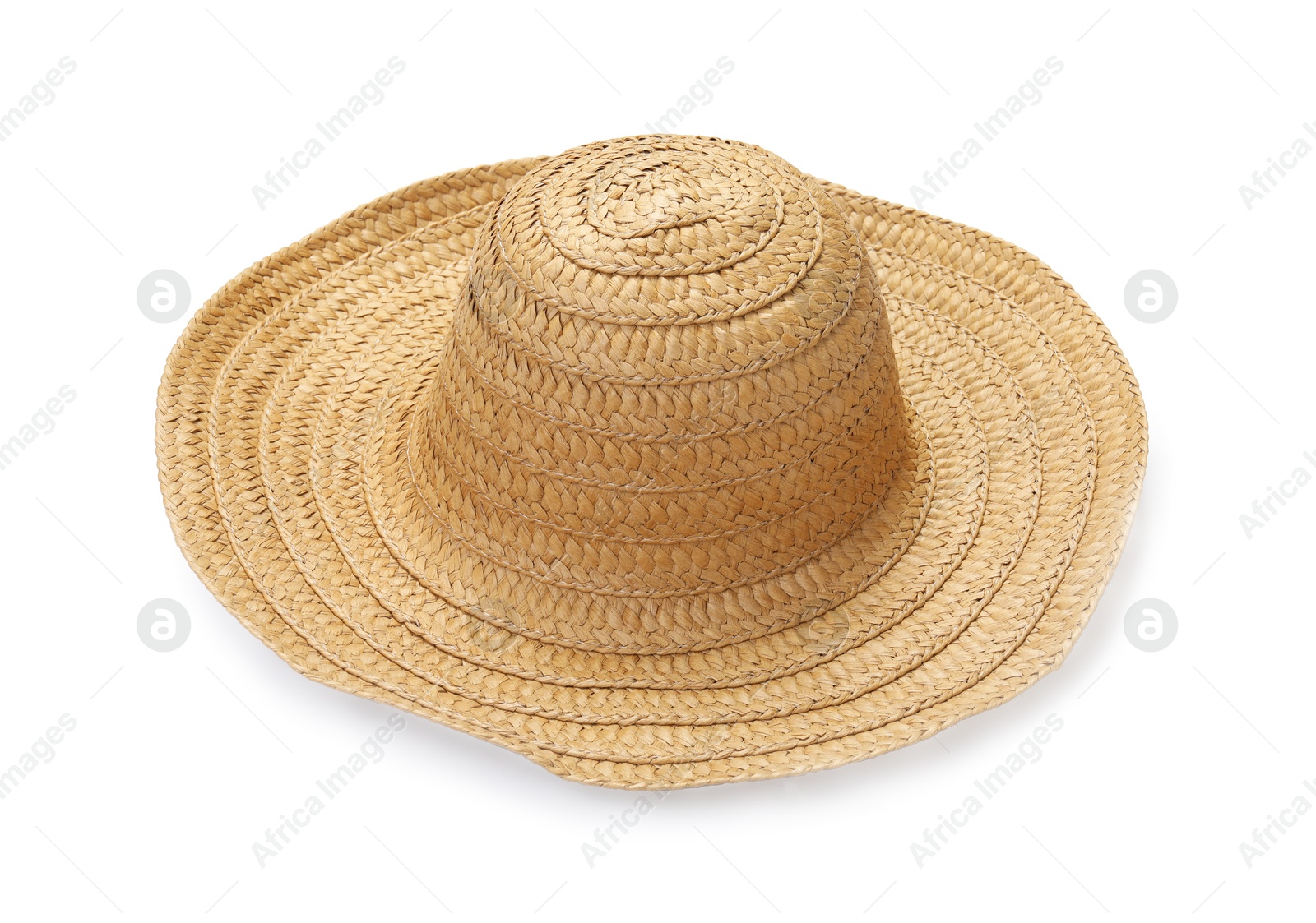 Stylish straw hat isolated on white. Beach accessory Photo of Stylish straw hat isolated on white. Beach accessory