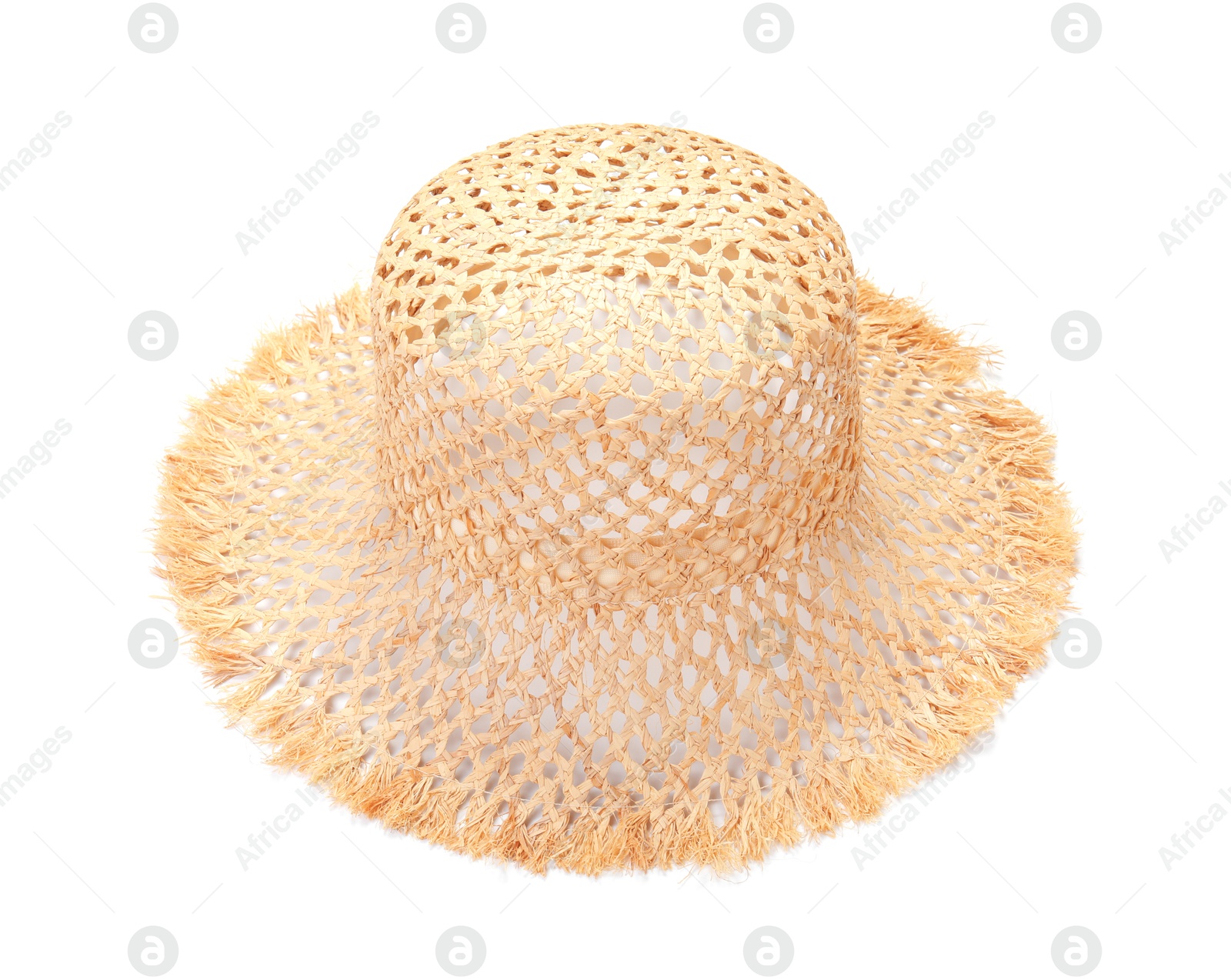 Stylish straw hat isolated on white. Beach accessory Photo of Stylish straw hat isolated on white. Beach accessory
