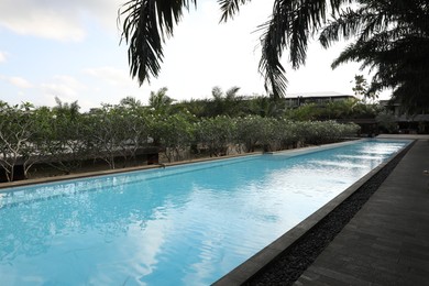 Photo of Outdoor swimming pool and green plants at luxury resort