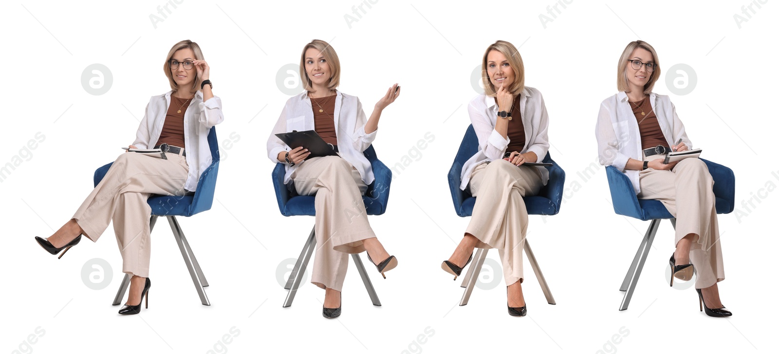 Psychologist in armchair on white background, collage Image of Psychologist in armchair on white background, collage