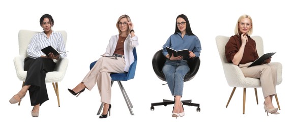 Image of Psychologists on white background, collage. Group of specialists