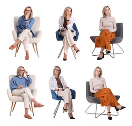 Image of Psychologist on white background, collage. Mental health specialist