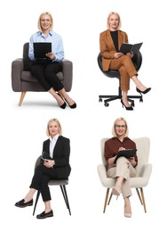 Image of Psychologist on white background, collage. Mental health specialist