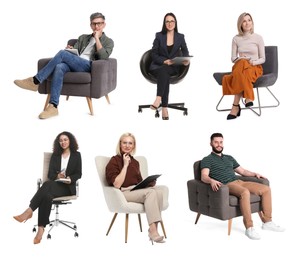 Image of Psychologists on white background, collage. Group of specialists