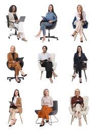 Image of Psychologists on white background, collage. Group of specialists