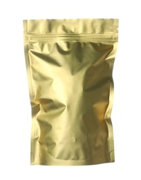 Photo of One zipper stand-up pouch isolated on white. Mockup for design