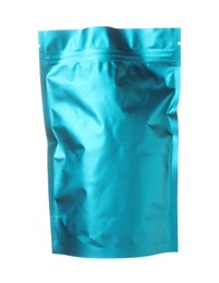 Photo of One zipper stand-up pouch isolated on white. Mockup for design