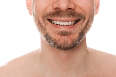 Photo of Man with beard on white background, closeup