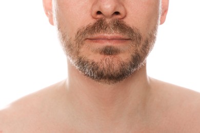 Photo of Man with beard on white background, closeup