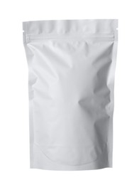 Photo of One zipper stand-up pouch isolated on white. Mockup for design