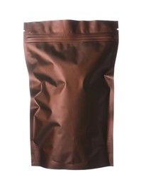 Photo of One zipper stand-up pouch isolated on white. Mockup for design