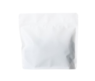 Photo of One zipper stand-up pouch isolated on white. Mockup for design