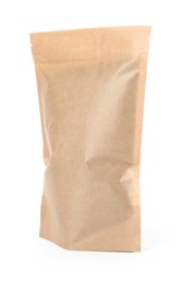 Photo of One zipper stand-up pouch isolated on white. Mockup for design