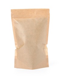 Photo of One zipper stand-up pouch isolated on white. Mockup for design