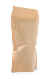 Photo of One zipper stand-up pouch isolated on white. Mockup for design