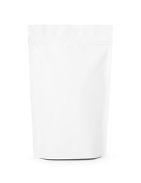 Photo of One zipper stand-up pouch isolated on white. Mockup for design
