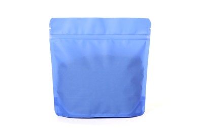 Photo of One zipper stand-up pouch isolated on white. Mockup for design