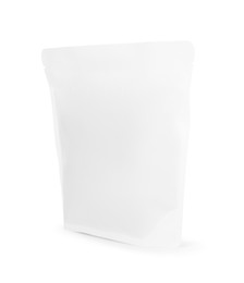 Photo of One zipper stand-up pouch isolated on white. Mockup for design