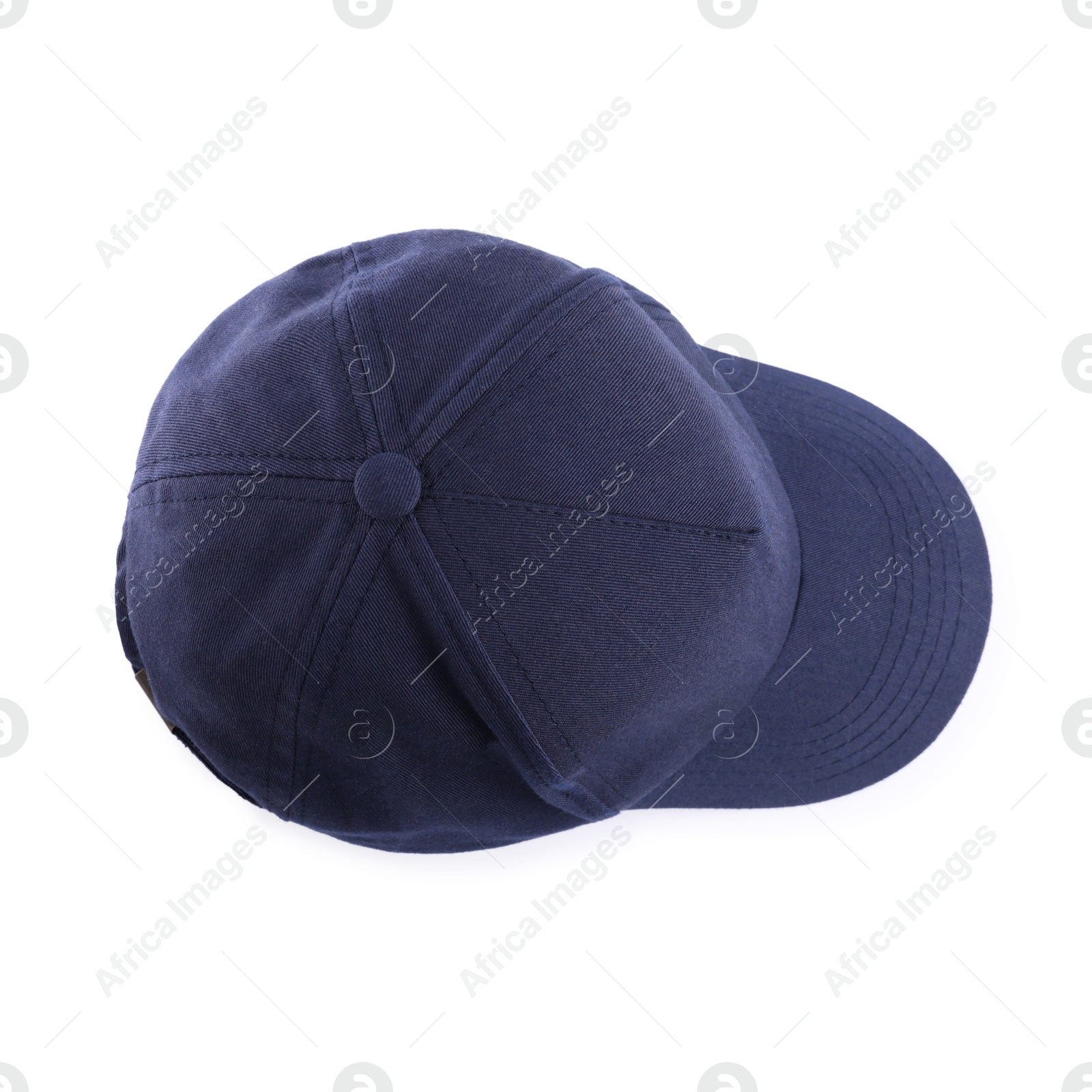Dark blue baseball hat isolated on white, top view Photo of Dark blue baseball hat isolated on white, top view
