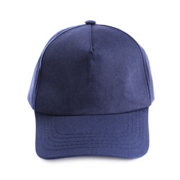 Photo of Dark blue baseball hat isolated on white