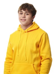 Photo of Portrait of teenage boy on white background