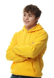 Photo of Portrait of teenage boy on white background