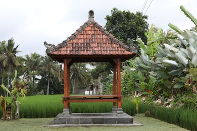 Photo of Traditional gazebo surrounded with lush green outdoors
