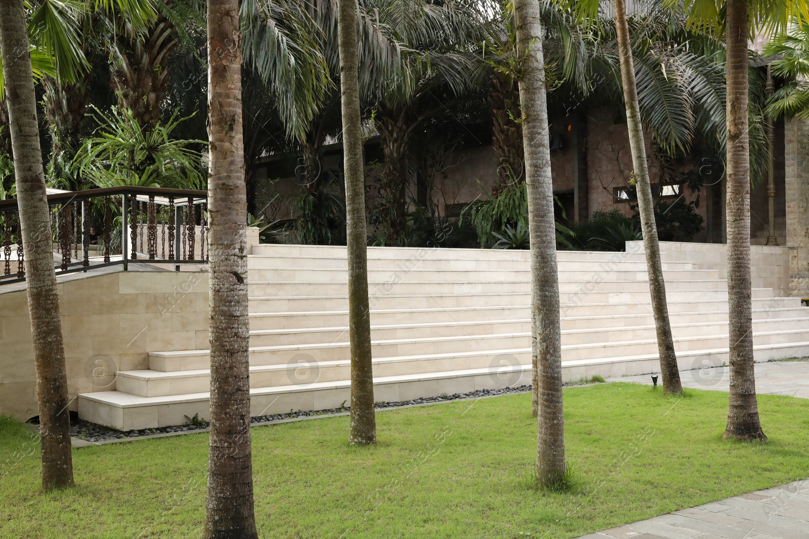 Bali, Indonesia - June 04, 2025: Different tropical plants, building and stairs outdoors Photo of Bali, Indonesia - June 04, 2025: Different tropical plants, building and stairs outdoors