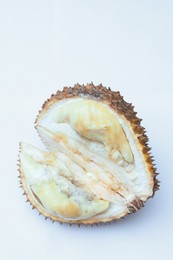 Photo of Fresh ripe durian on white background. Exotic fruit