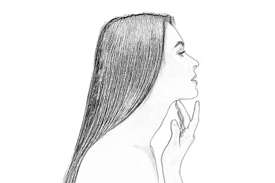 Image of Portrait of woman on white background, graphic sketch